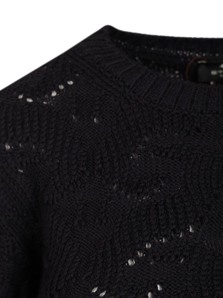 Etro Open Work Crewneck Wool Sweater Knitwear - Blue | fa2e4af7dcf3a48c7614976c6686c8b37eec5bca