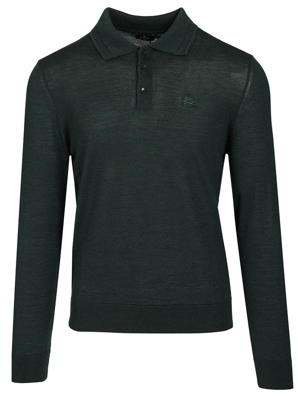 Fuji Knitted L/S Polo Wool Silk Knitwear Green