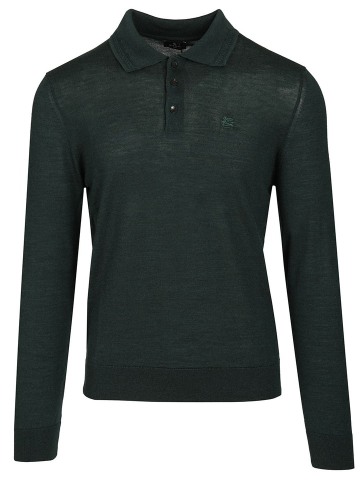 Etro Wool And Silk Polo Shirt Knitwear - Green | 1cbb0b81d3498429196dd06f38823e407e3d606e