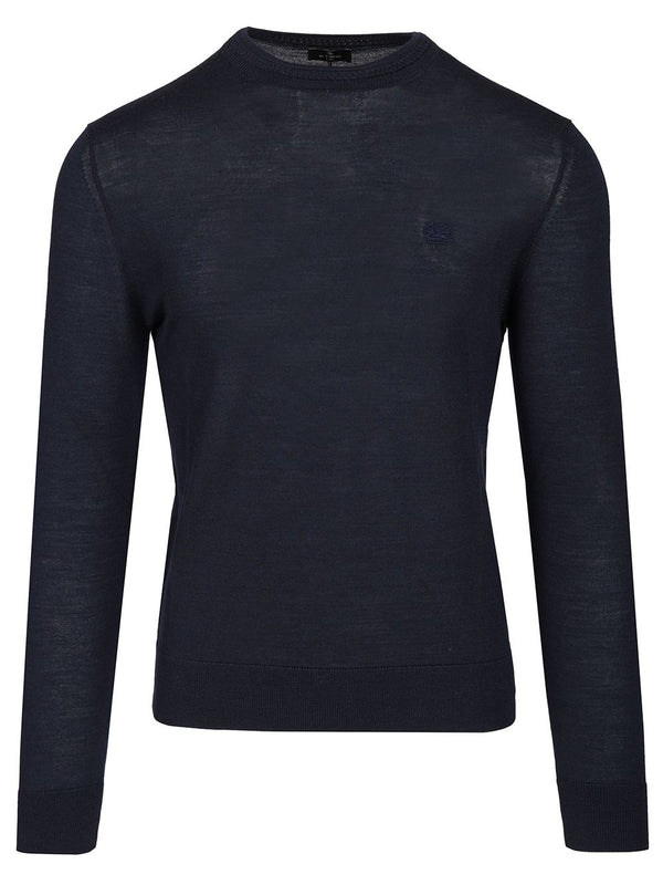 Fuji Knitted Crewneck Wool Silk Knitwear Blue