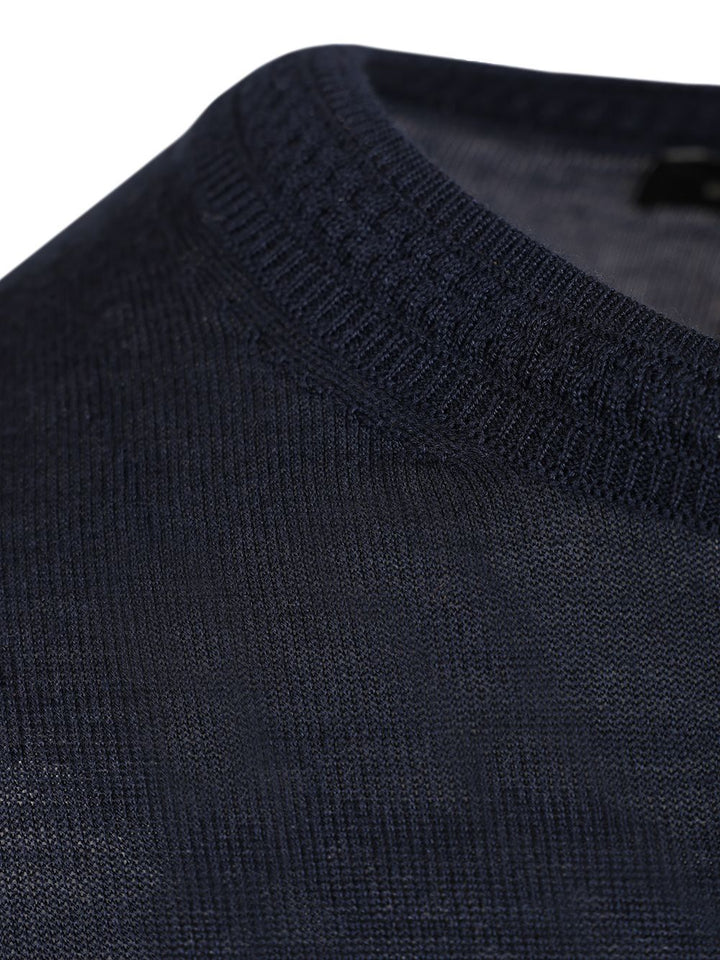 Etro Fuji Knitted Crewneck Wool Silk Knitwear - Blue | 04f4d7cc050ef17f185510cd09f71ab0c2a36aba