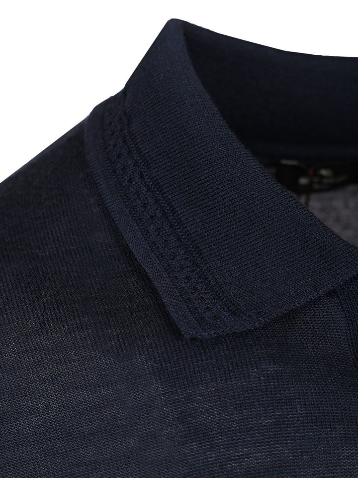 Etro Wool And Silk Polo Shirt Knitwear - Blue | 5864d5204f5c5ec54fae9ef0b71e83fb0e343eda