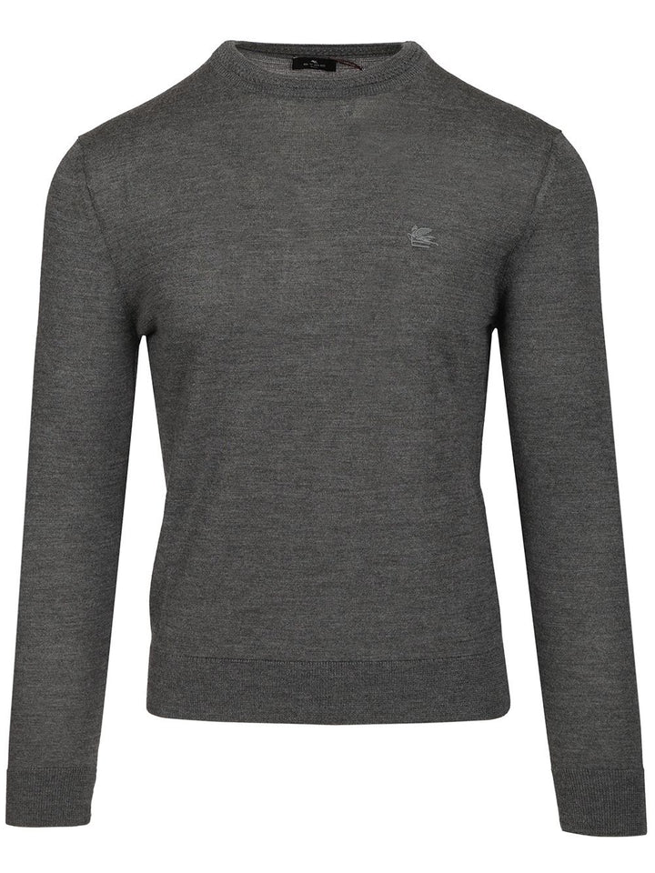 Etro Fuji Knitted Crewneck Wool Silk Knitwear - Grey | 5323ed25f3e5b9626952727c42f7f134d2d9777e