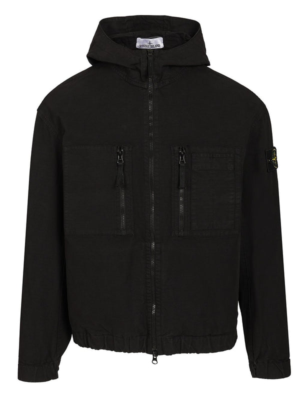 Organic Cotton Ripstop Hooded Overshirt Sweatshirts Black