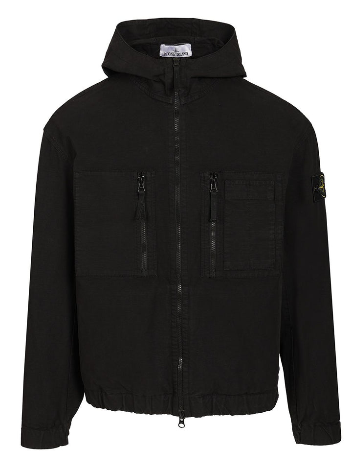 Stone Island Organic Cotton Ripstop Hooded Overshirt Sweatshirts - Black | 8bd9e759ce2c03fbc4b4c17a605f3e130103f452
