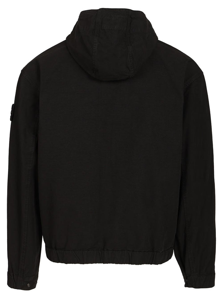 Stone Island Organic Cotton Ripstop Hooded Overshirt Sweatshirts - Black | 99d2dfe7c234d21c3d4a5e1a92b87757d4fd4eed