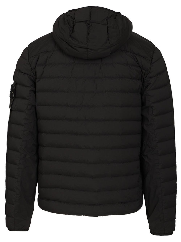Stone Island Hooded Down Jacket In Stretch Fabric Coats - Black | f6ad5af329b232c03e3ea1dfbff5d5820cb97cda