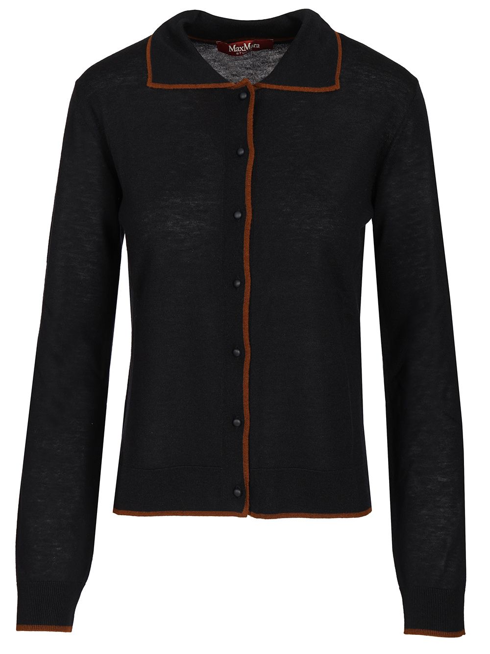 Max Mara Studio Targa Silk Wool Polo Cardigan Contrast Piping Knitwear - Blue | d6dea450547ffcfe25c013dd6ab143e3888b40d6