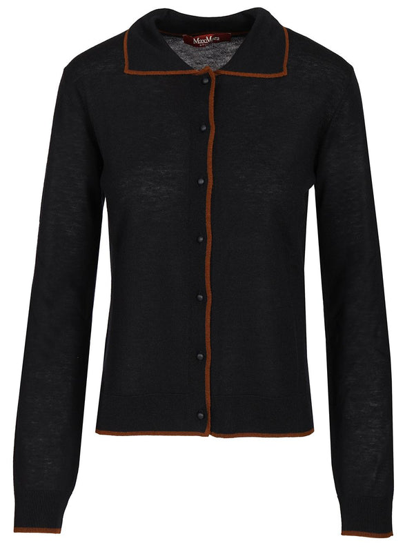 Targa Silk Wool Polo Cardigan Contrast Piping Knitwear Blue