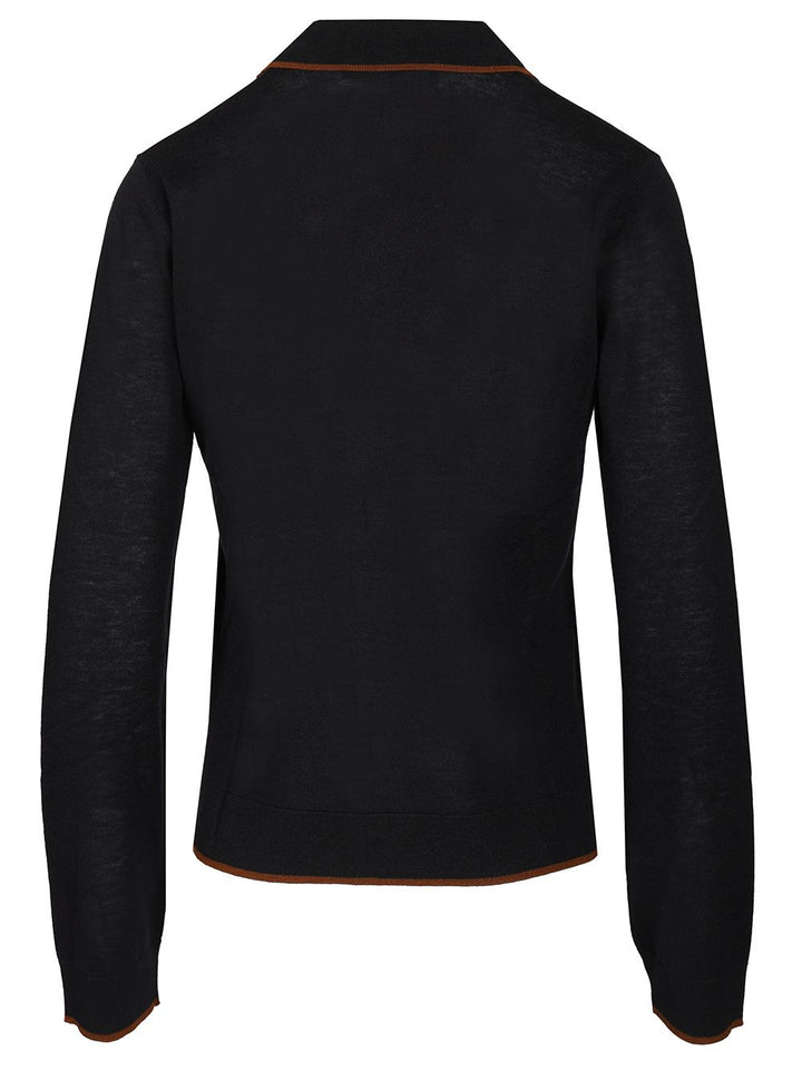 Max Mara Studio Targa Silk Wool Polo Cardigan Contrast Piping Knitwear - Blue | b8e374583e655d02f70b9062c032836f43d3fec4