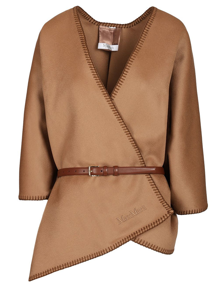 Max Mara Colomba Wool Cape Stitiching Jackets - Beige | 7c108e23b68b70a5936cf4da04dfffe7598d102e
