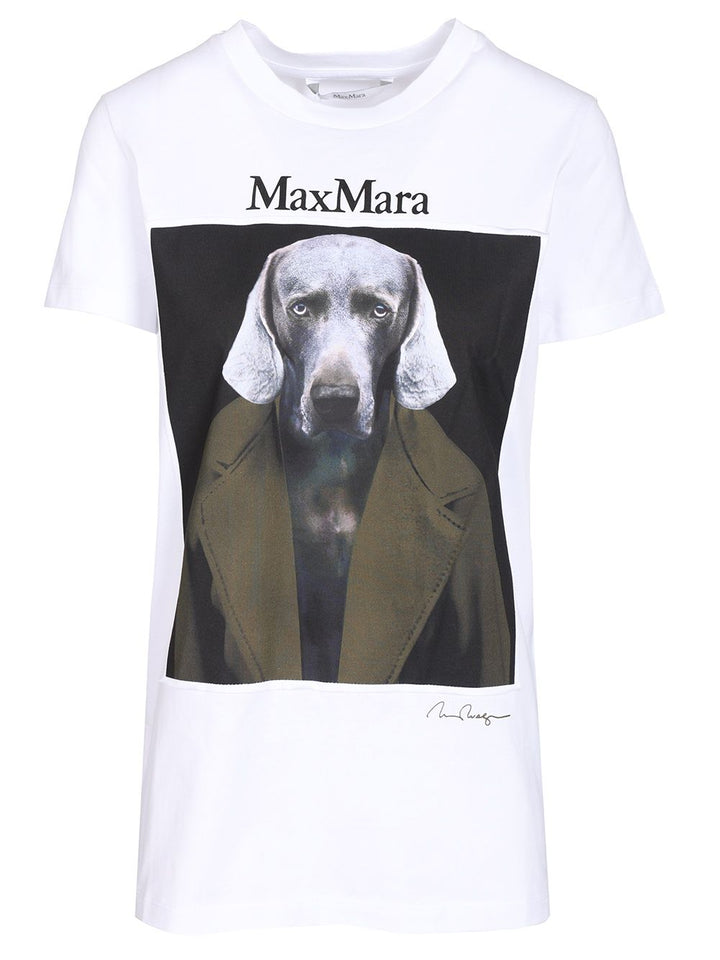 Max Mara Calca Tshirt Cotone Dog Print Khaki Coat T-Shirt - White | ed19744ec5e7149669e9a7db6aaefff80b3e0e88