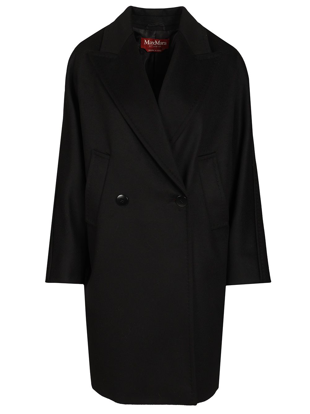 Max Mara Studio Double-Breasted Wool Drap Coat Coats - Black | 4cb4994e0064d0e0209153fa12f0e7ffdafee28a