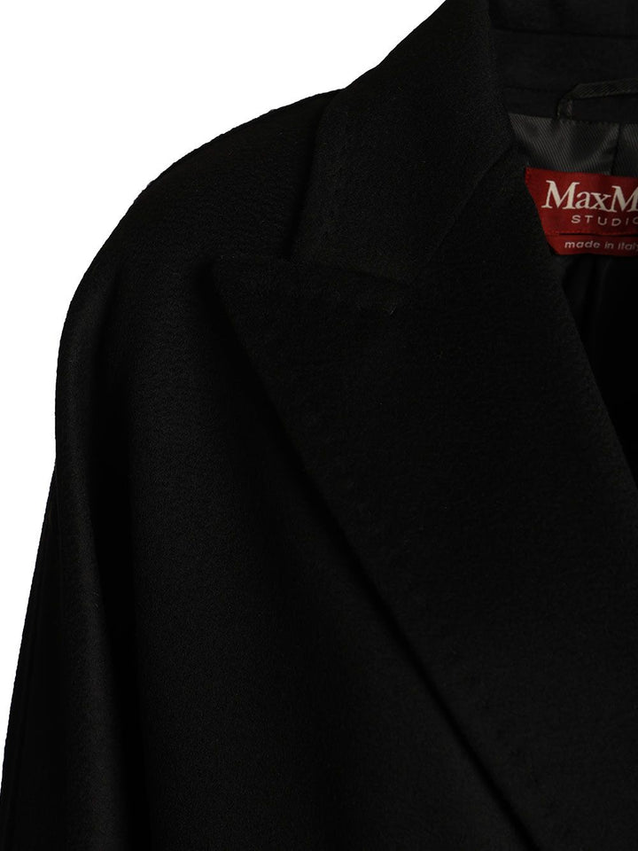 Max Mara Studio Double-Breasted Wool Drap Coat Coats - Black | 5400024ddd5735a4c762390898f328c81ed9abe1