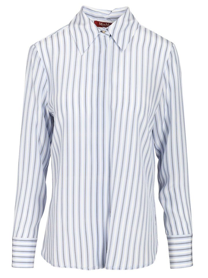 Max Mara Studio Printed Silk Shirt Shirts - Light blue | afe0b250ace3d05f2a4ce81be3d7b60bbd32e14c