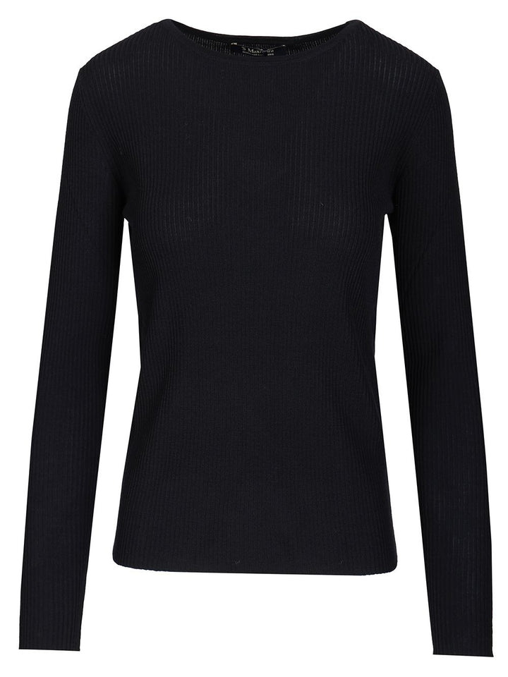 'S Max Mara Disegno Wool Rib Crewneck Long Sleeve Knitwear - Blue | 38c3ed9bde8990389eeab90b3edb94f46993839f