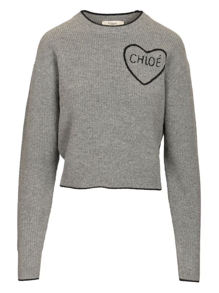 Chloe' Cropped Fitted Shirt With Logo Knitwear - Grey | 135c5b907262e8461e4e547755484af701e300fe