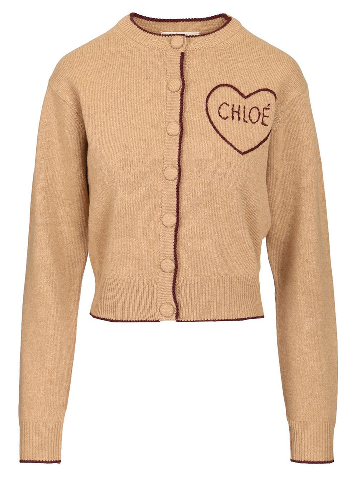 Chloe' Fitted Cardigan With Logo Knitwear - Brown | 9692a0c31cc5f1570803a83e9a88e63555eac799