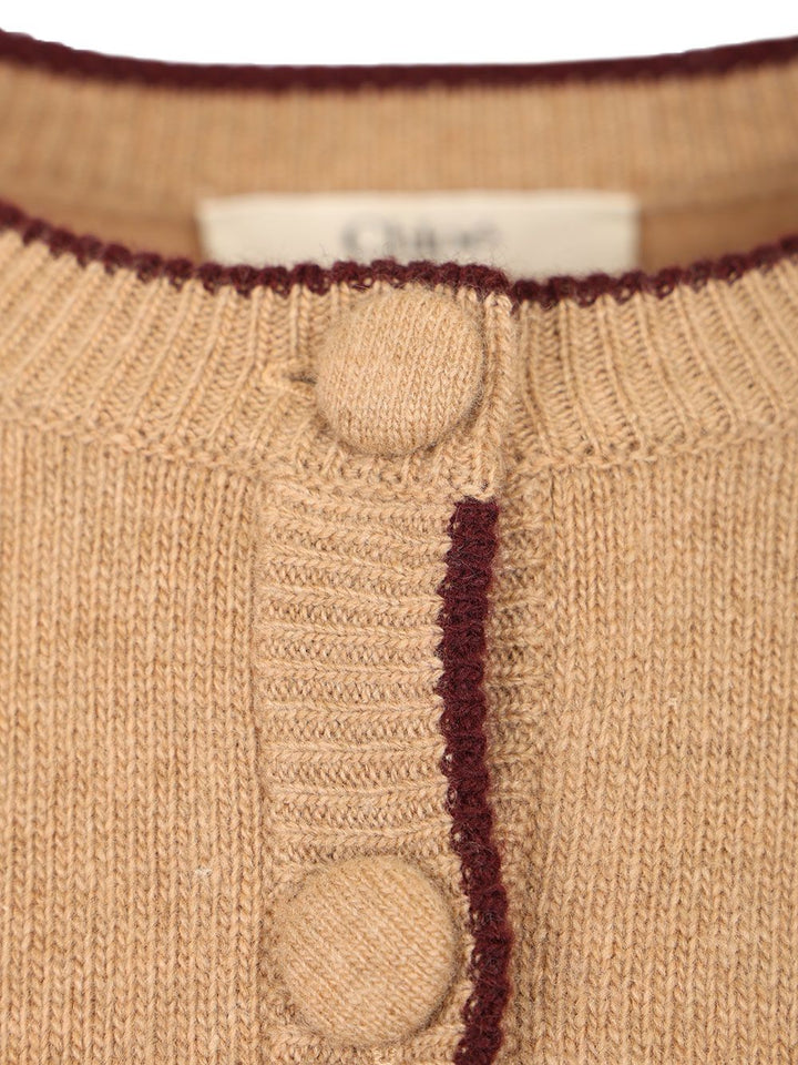Chloe' Fitted Cardigan With Logo Knitwear - Brown | aea331b10ca4ee053e5f940b09864dd19e7753f7