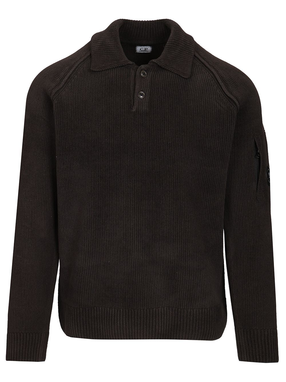 C.P. Company Polo Sweater Made Of Cotton Chenille Knitwear - Black | 92df217b3bc304c12bae1ec3063cddd8782f88ba