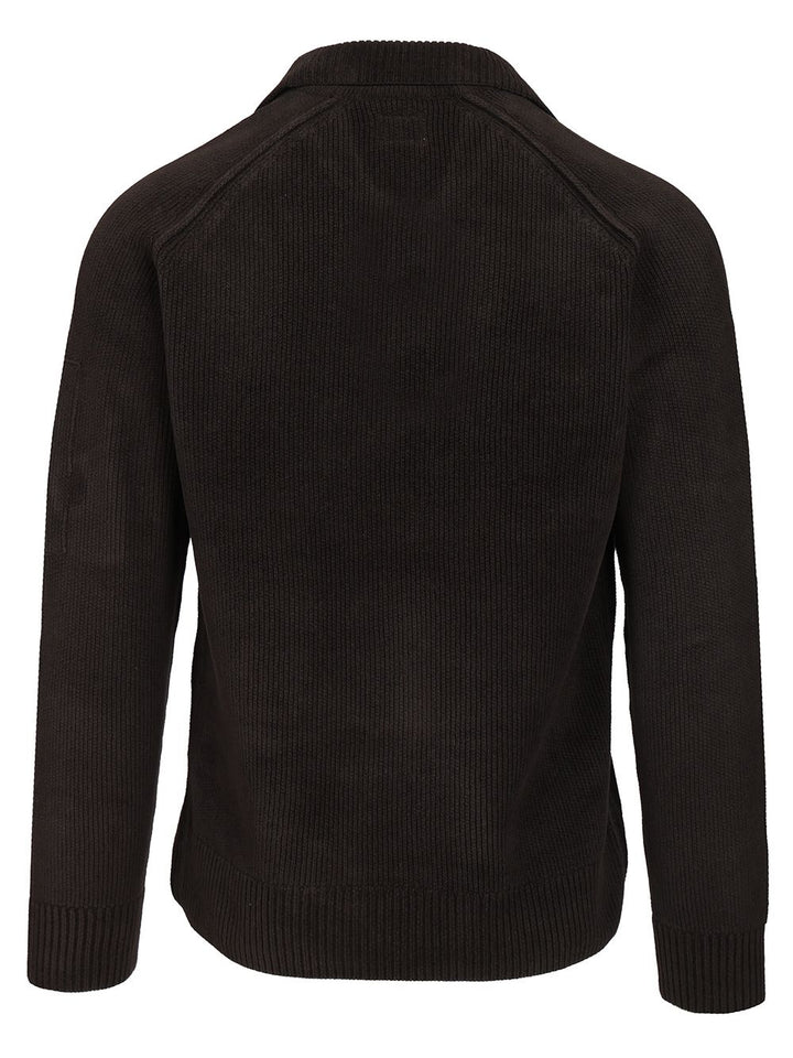 C.P. Company Polo Sweater Made Of Cotton Chenille Knitwear - Black | 1d00c0a15531d90bdc07ad84708292a68645a92e