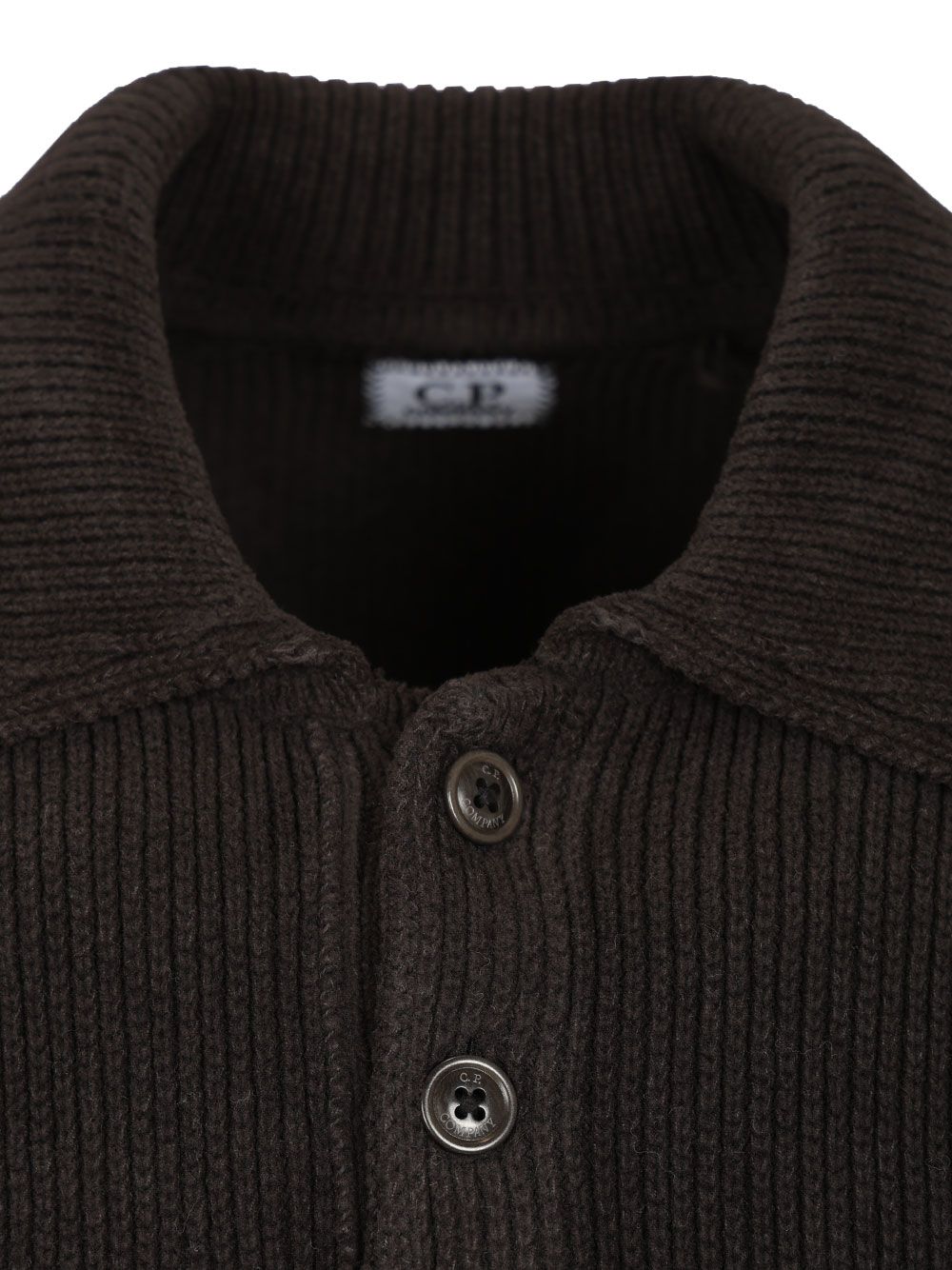 C.P. Company Polo Sweater Made Of Cotton Chenille Knitwear - Black | 7e98ee90373c21c81d7b5cc386137dcc6aea3f21