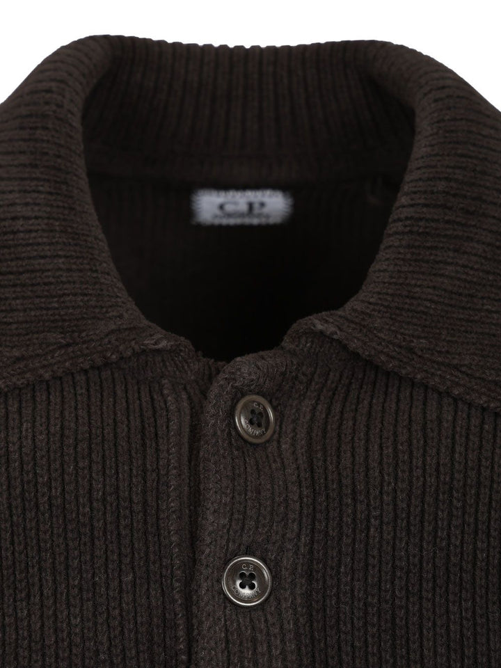 C.P. Company Polo Sweater Made Of Cotton Chenille Knitwear - Black | 7e98ee90373c21c81d7b5cc386137dcc6aea3f21