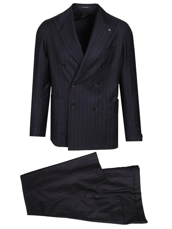 Double-Breasted Pinstriped Suit Dresses Blue