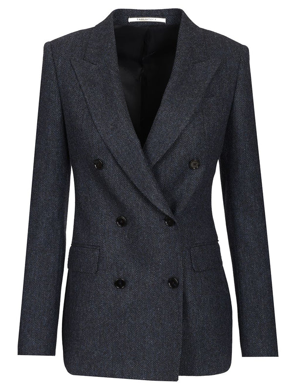 Giacca Parigi Foderata Herringbone Double Breasted Virgin Wool Jackets Blue