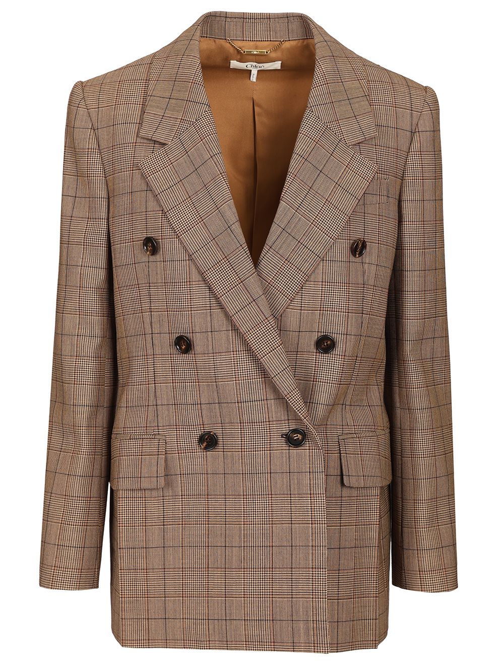 Chloe' Double Breasted Oversize Check Blazer Jackets - Brown | 57258745d855892ffc21a6e26341501af5f11cc7