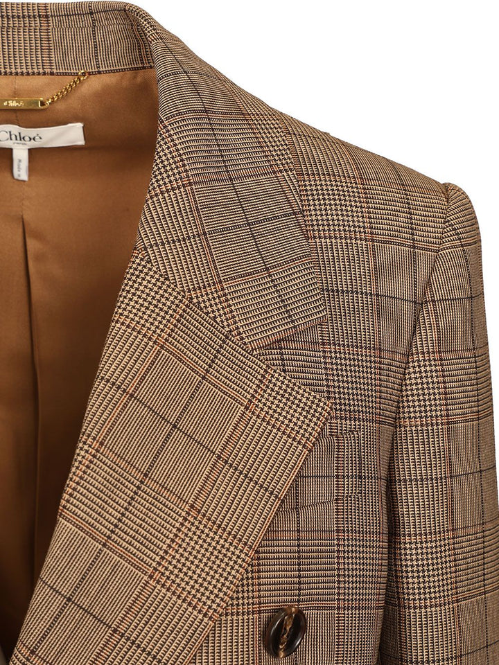 Chloe' Double Breasted Oversize Check Blazer Jackets - Brown | 003fb4a385286494daf55195920e8bc96b679ee1