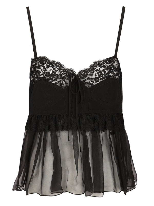 Lace Silk Viscose Slip Top Tops Black