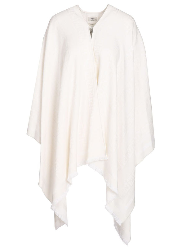 Ff Ivory Wool And Silk Poncho Jackets White