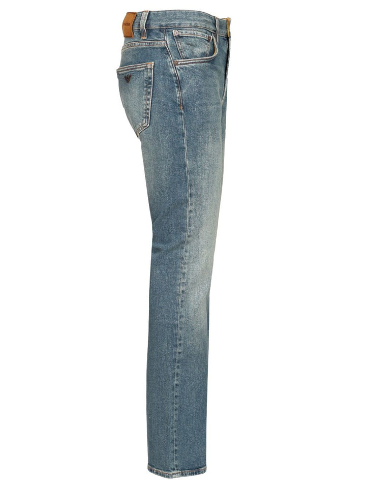 Emporio Armani Straight-Leg  With Blue Wash With Five-Pocket Design Jeans - Blue | ba3cd4ef585a2b992cfdfd6bb60c9819f3bc18cd