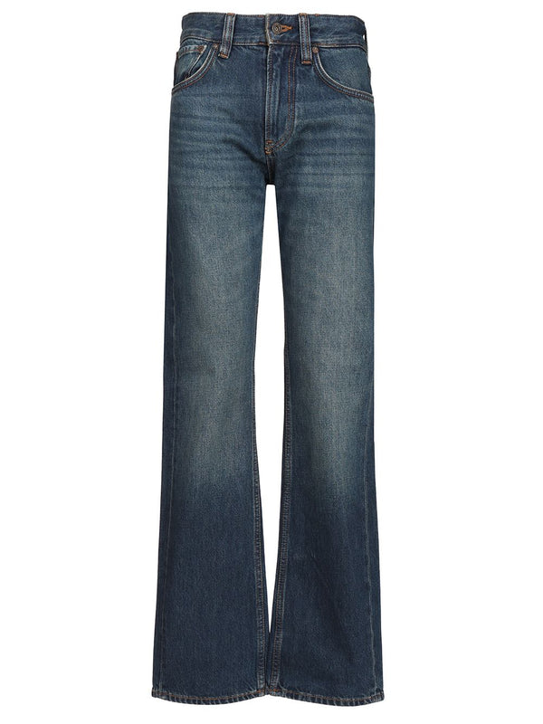 Straight-Leg With Blue Wash With Five-Pocket Design Jeans Blue