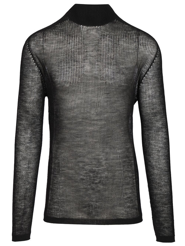 Oversized Turtleneck Long Sleeve Ribbed Lightweight Cashmere Knit Knitwear Black