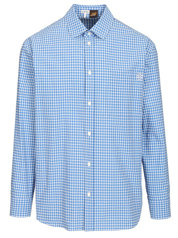 Lightweight Textured Checked Cotton Shirt. Shirts Light Blue