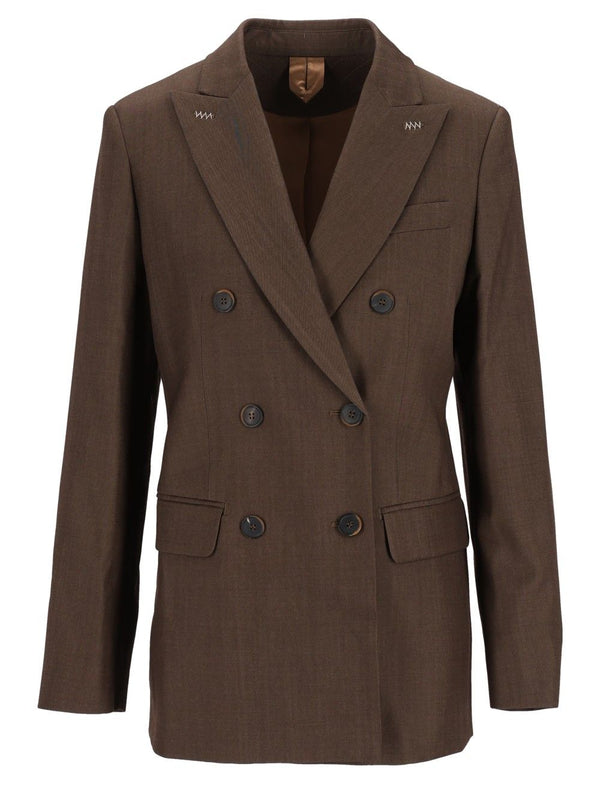 Double-Breasted Wool Gabardine Blazer Jackets Brown