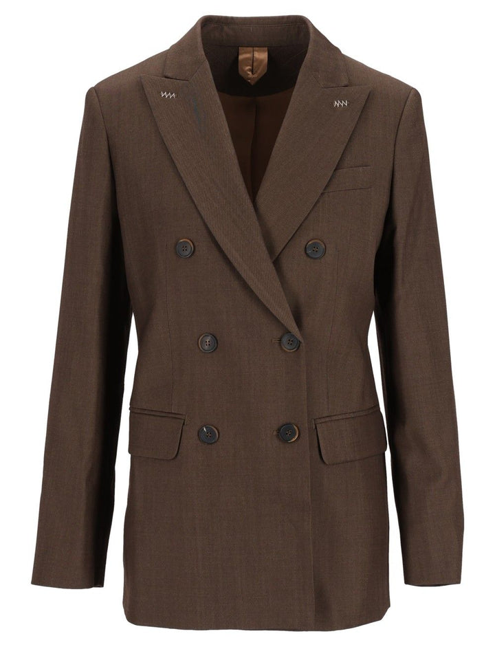 Max Mara Double-Breasted Wool Gabardine Blazer Jackets - Brown | 64adfe95fda94611b681a5e2d6df56f69b1caf98