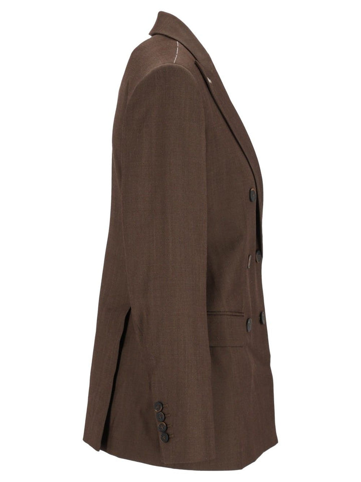 Max Mara Double-Breasted Wool Gabardine Blazer Jackets - Brown | 5e08ab8481ce39019f5c5a548ce501076ca53076