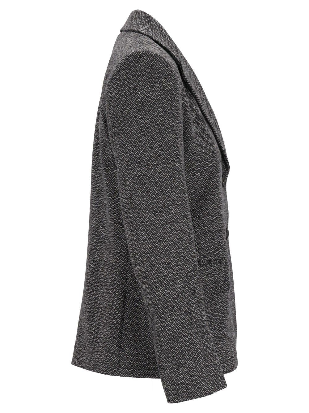 Weekend Max Mara Feroce Sigle Breast Wool Cotton Jacquard Blazer Jackets - Grey | 0b2e3d6209cdef1b4cfbfe2eee3b3a51b4d1f47e