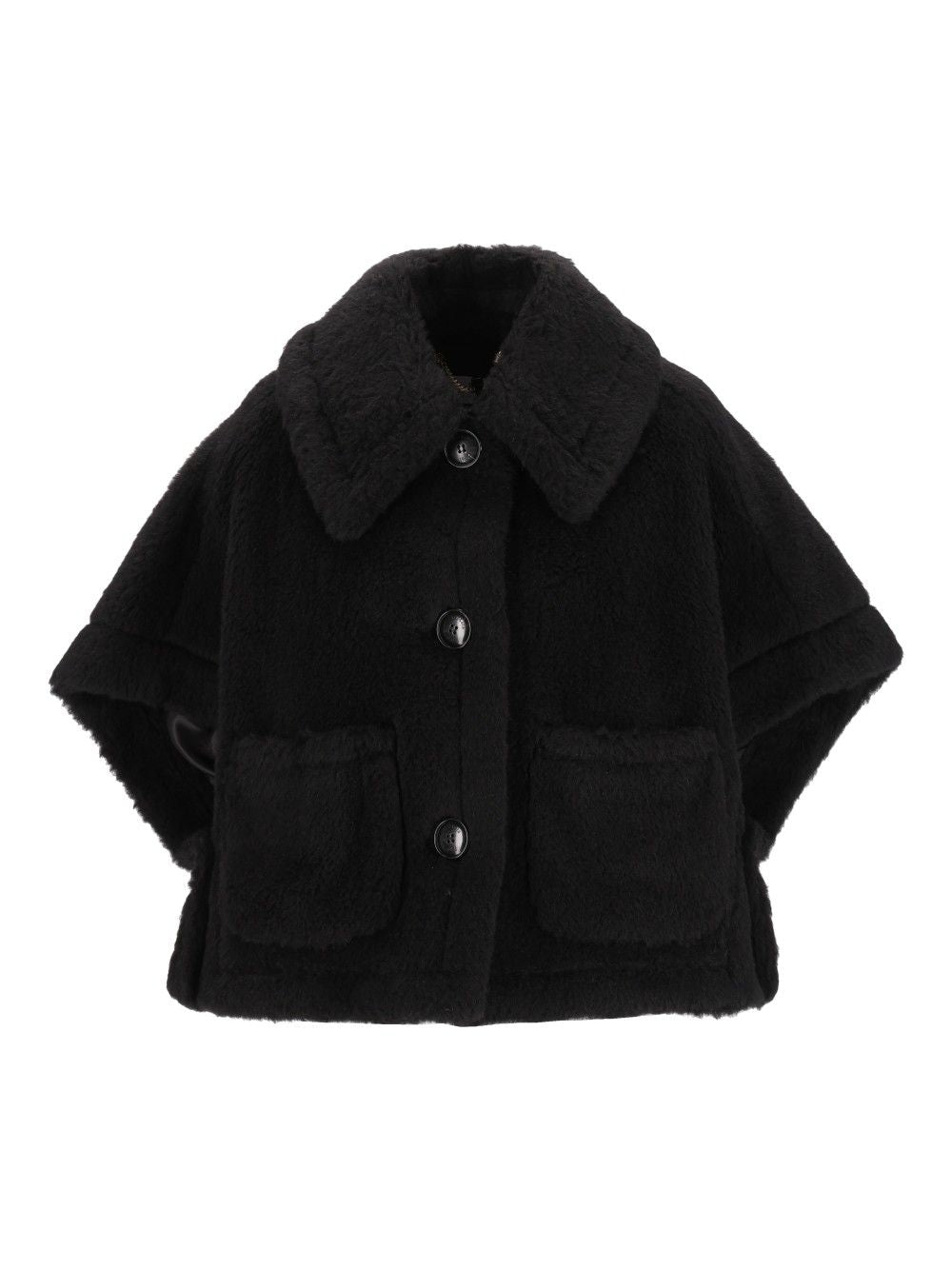 Max Mara Newterzo1 Teddy Short Cape With Collar And Pocket Jackets - Black | 984598174bc3058e6b57b02706e1509992595d5e