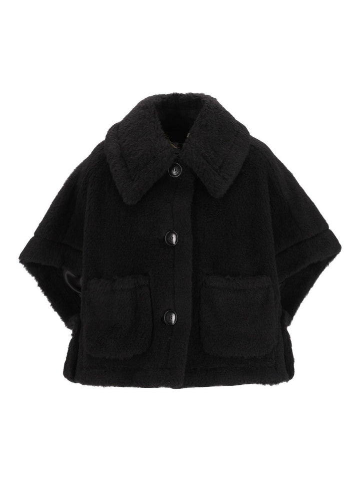 Max Mara Newterzo1 Teddy Short Cape With Collar And Pocket Jackets - Black | 984598174bc3058e6b57b02706e1509992595d5e