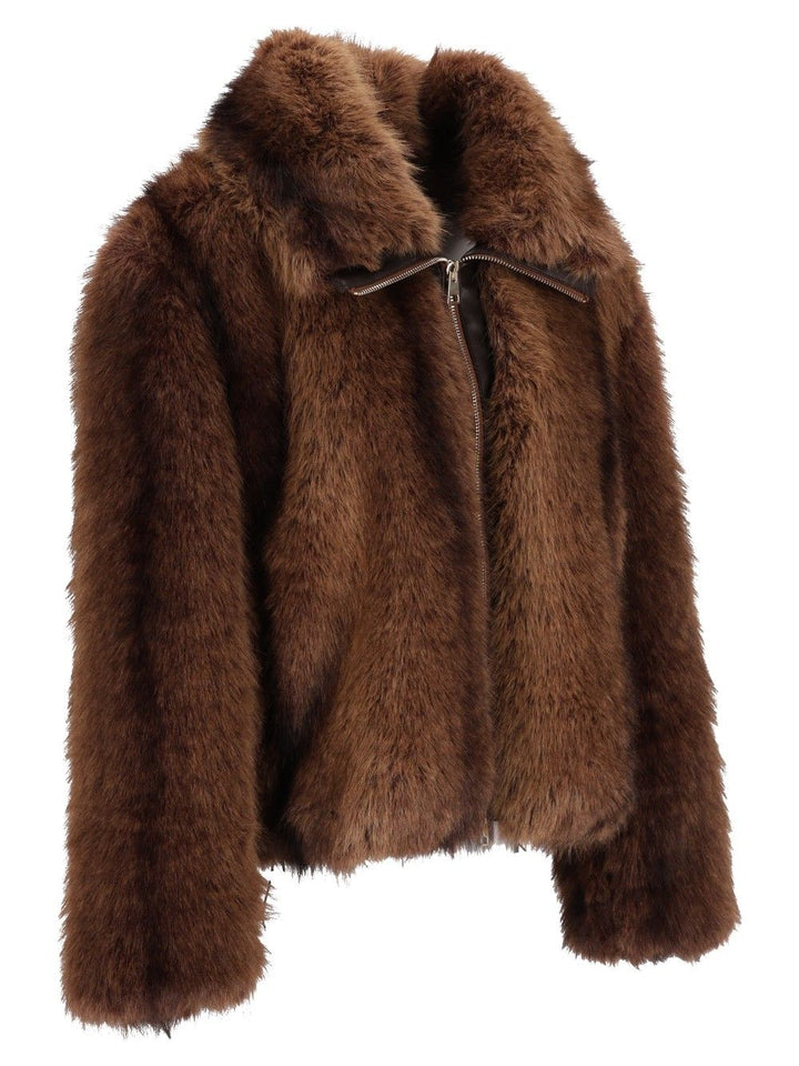 Al Duca D'Aosta Faux Fur With Zip Coats - Brown | d12b348f6174ea363147ce031602aa0b79af6a49