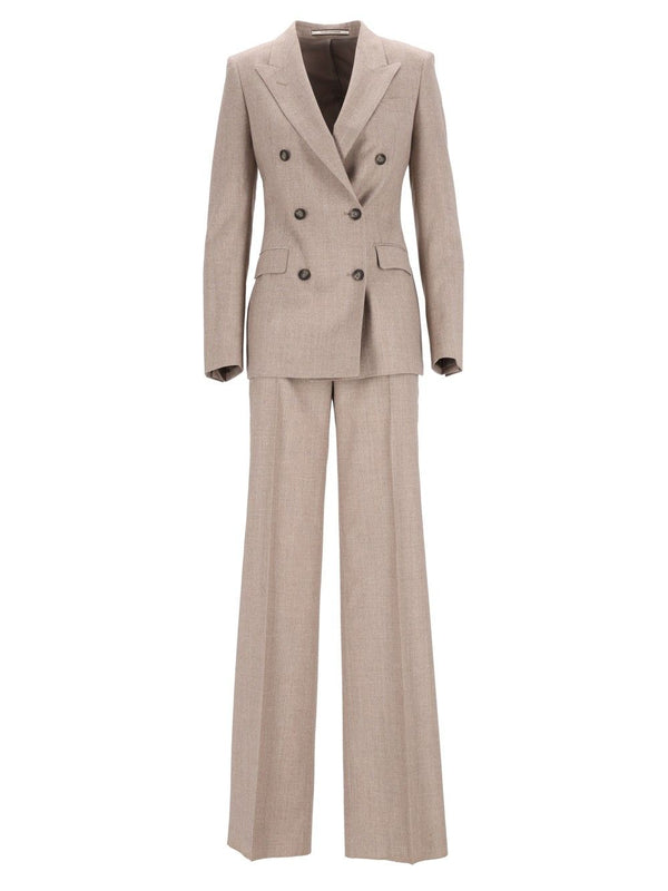 Tailleur Parigi Foderata Double Breasted Virgin Wool Dresses Beige