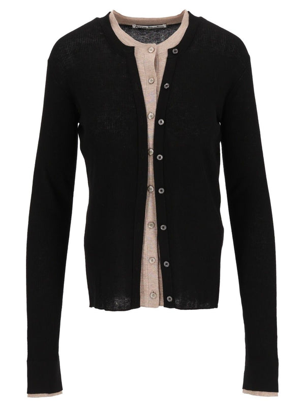 Layered Button-Up Cardigan Knitwear Black