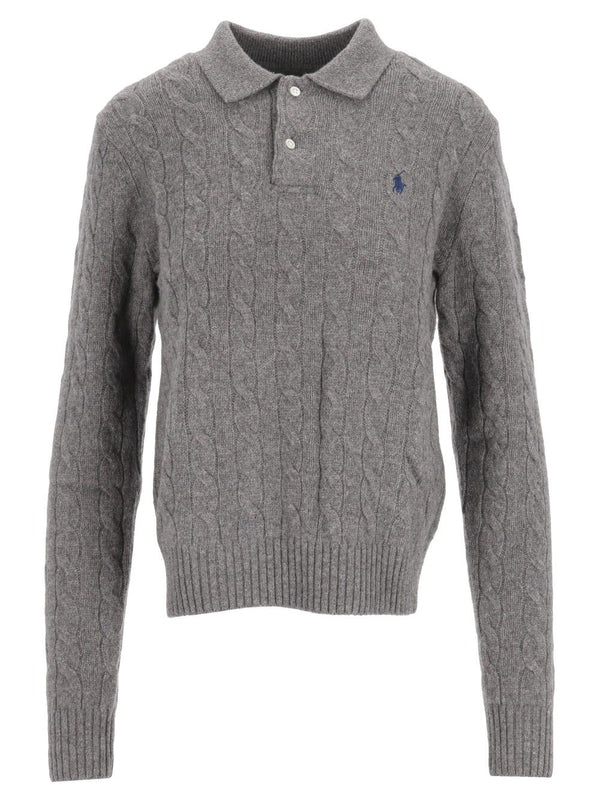 Cable-Knit Wool-Cashmere Polo Sweater Knitwear Grey