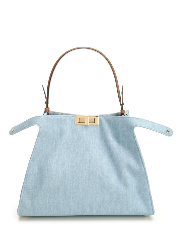 Fendi Way Medium Denim Bag Shoulder Bags Light Blue
