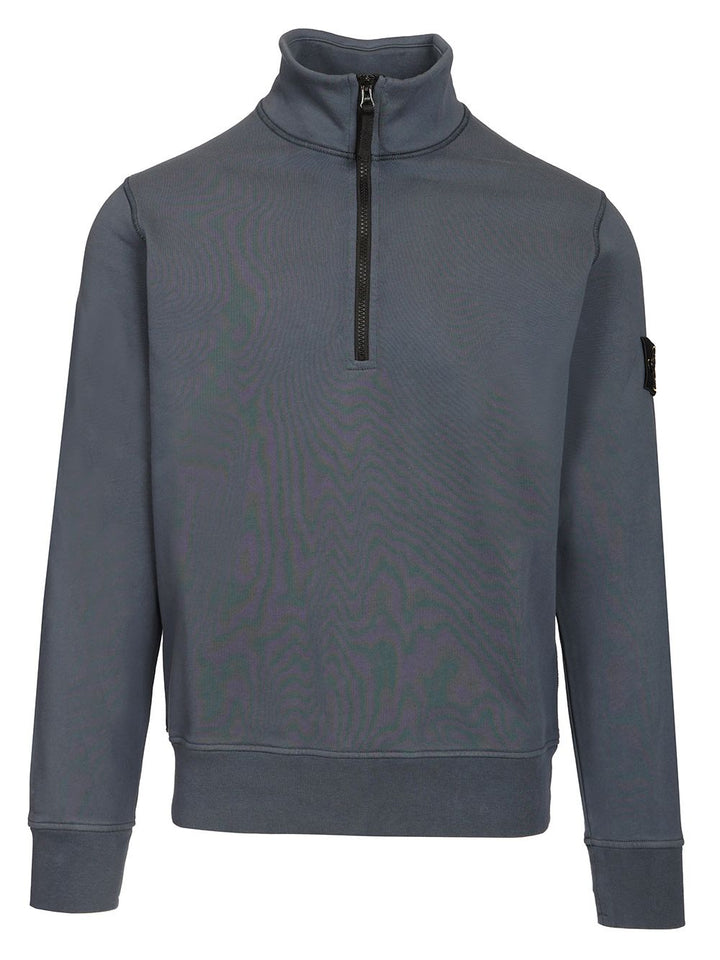 Stone Island Organic Cotton Sweatshirt With Short Zip Knitwear - Blue | 9a6908db1594a9af526edd421a4578b28198ea54