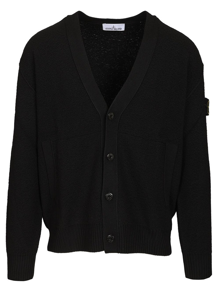 Stone Island V-Neck Cardigan Knitwear - Black | 67dac98fa5463d72a06fffdc0ec7ca7e3174bfbd